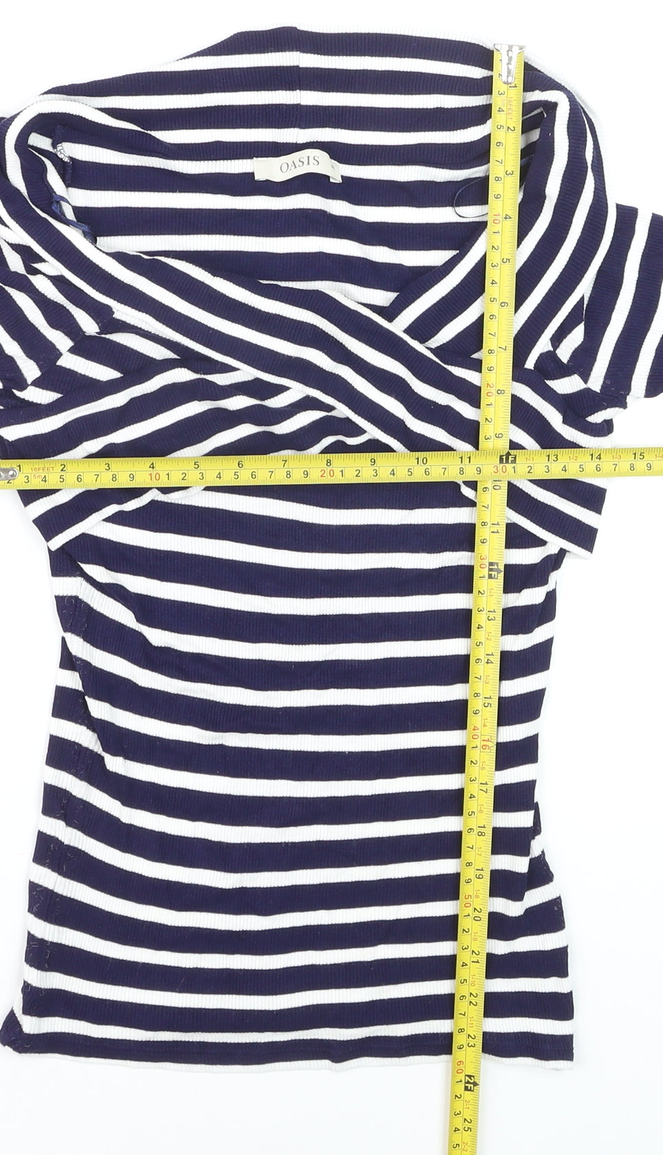 Oasis Women's Blue White Striped Off Shoulder T-Shirt Size M