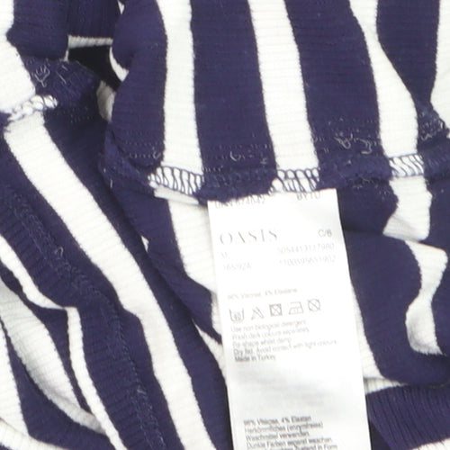 Oasis Women's Blue White Striped Off Shoulder T-Shirt Size M