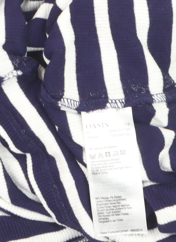 Oasis Women's Blue White Striped Off Shoulder T-Shirt Size M