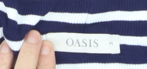 Oasis Women's Blue White Striped Off Shoulder T-Shirt Size M