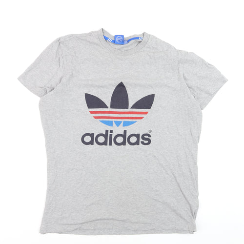 Adidas Men's Grey Trefoil Logo Crew Neck Short Sleeve T-Shirt XL