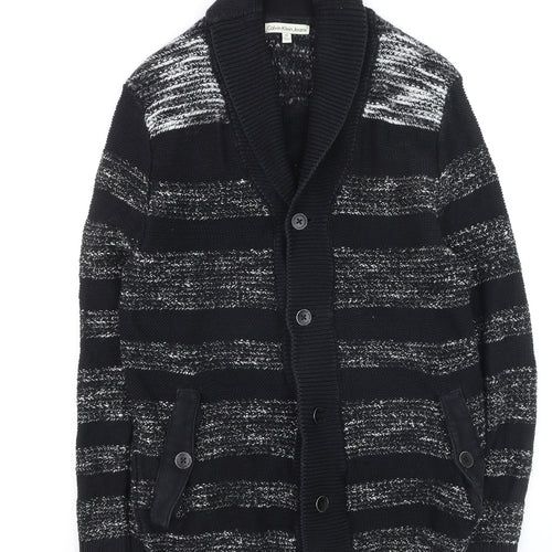 Calvin Klein Jeans Men's Black Striped Shawl Collar Cardigan M