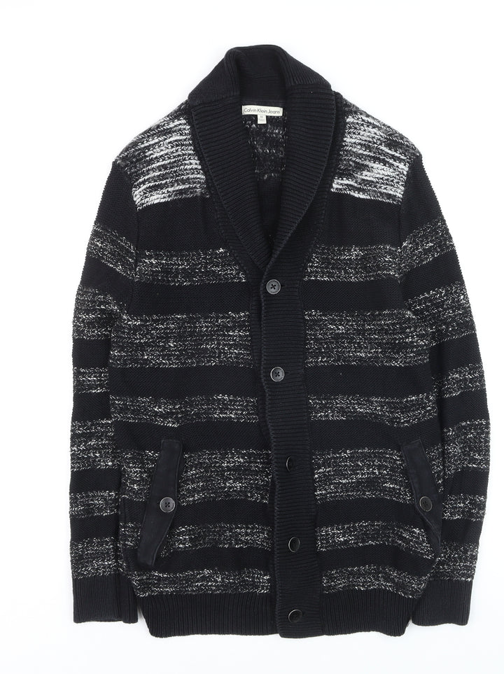 Calvin Klein Jeans Men's Black Striped Shawl Collar Cardigan M