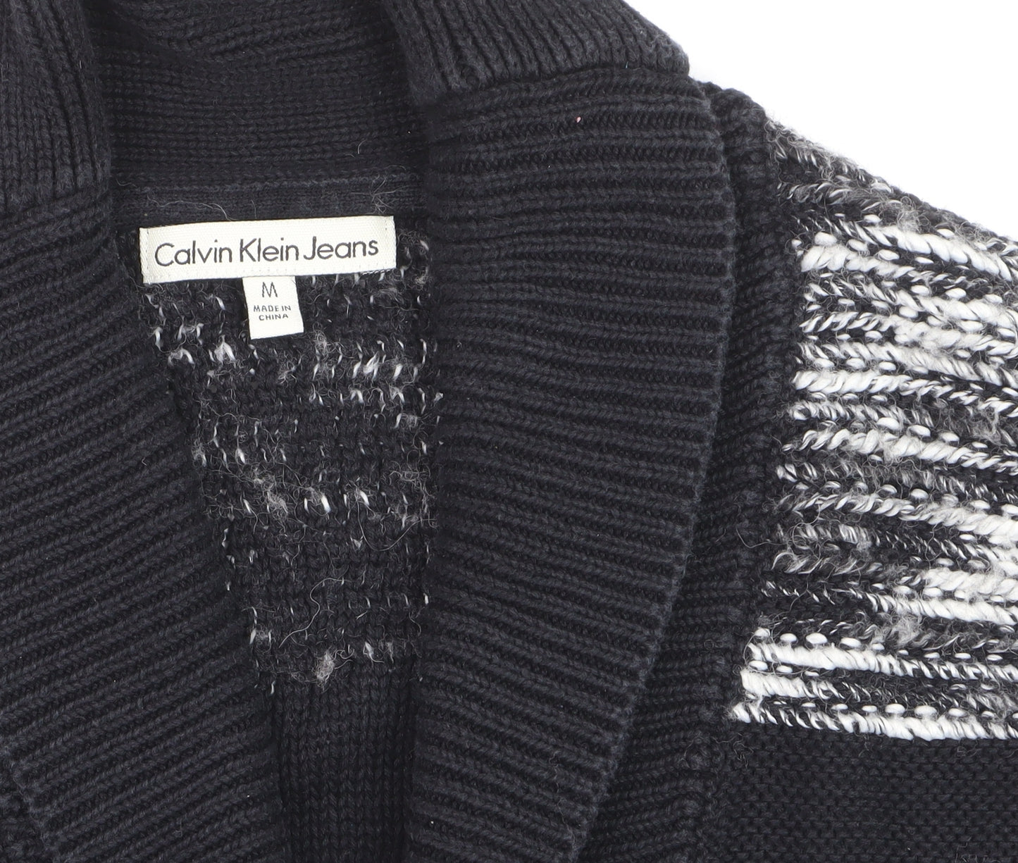 Calvin Klein Jeans Men's Black Striped Shawl Collar Cardigan M