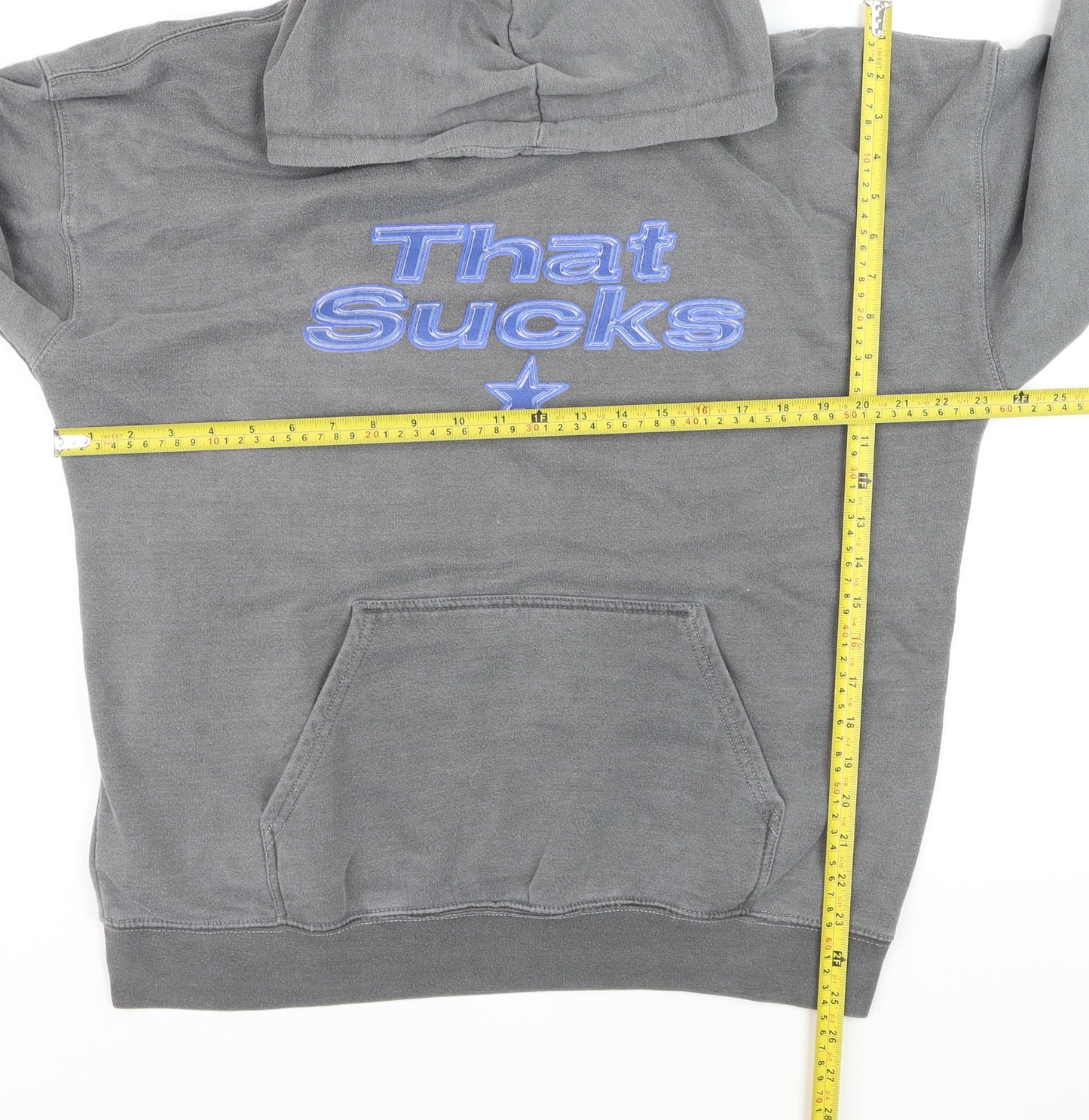 Hoxton Chic Men's Grey Pullover Hoodie M Funny Graphic Fleece