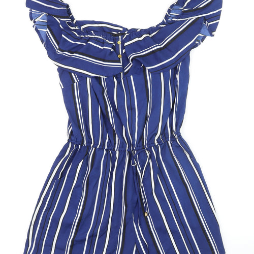 Atmosphere Women Blue Striped Off Shoulder Playsuit Size 10