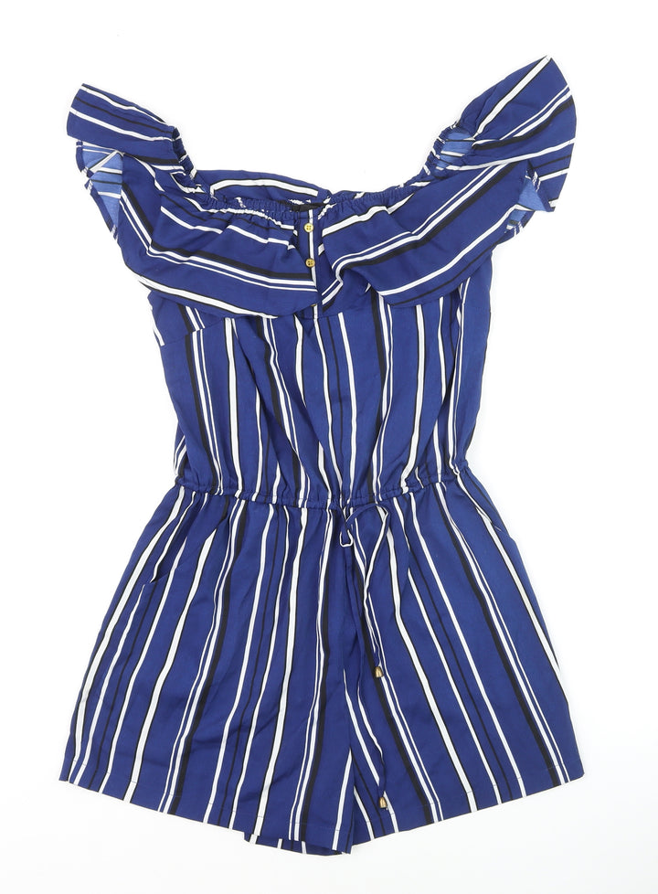 Atmosphere Women Blue Striped Off Shoulder Playsuit Size 10