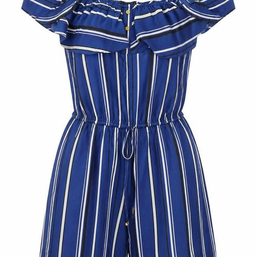 Atmosphere Women Blue Striped Off Shoulder Playsuit Size 10