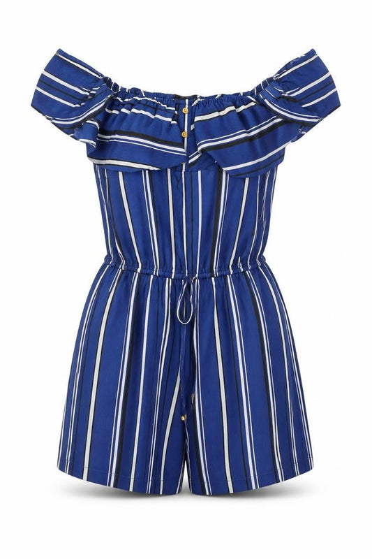 Atmosphere Women Blue Striped Off Shoulder Playsuit Size 10