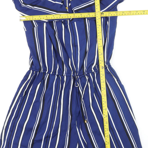 Atmosphere Women Blue Striped Off Shoulder Playsuit Size 10