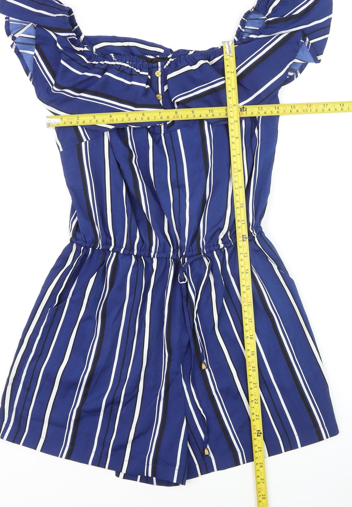 Atmosphere Women Blue Striped Off Shoulder Playsuit Size 10