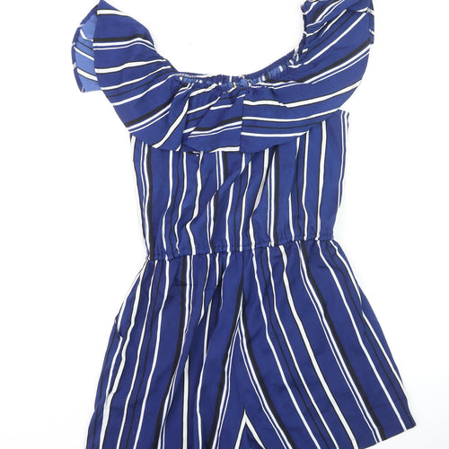 Atmosphere Women Blue Striped Off Shoulder Playsuit Size 10