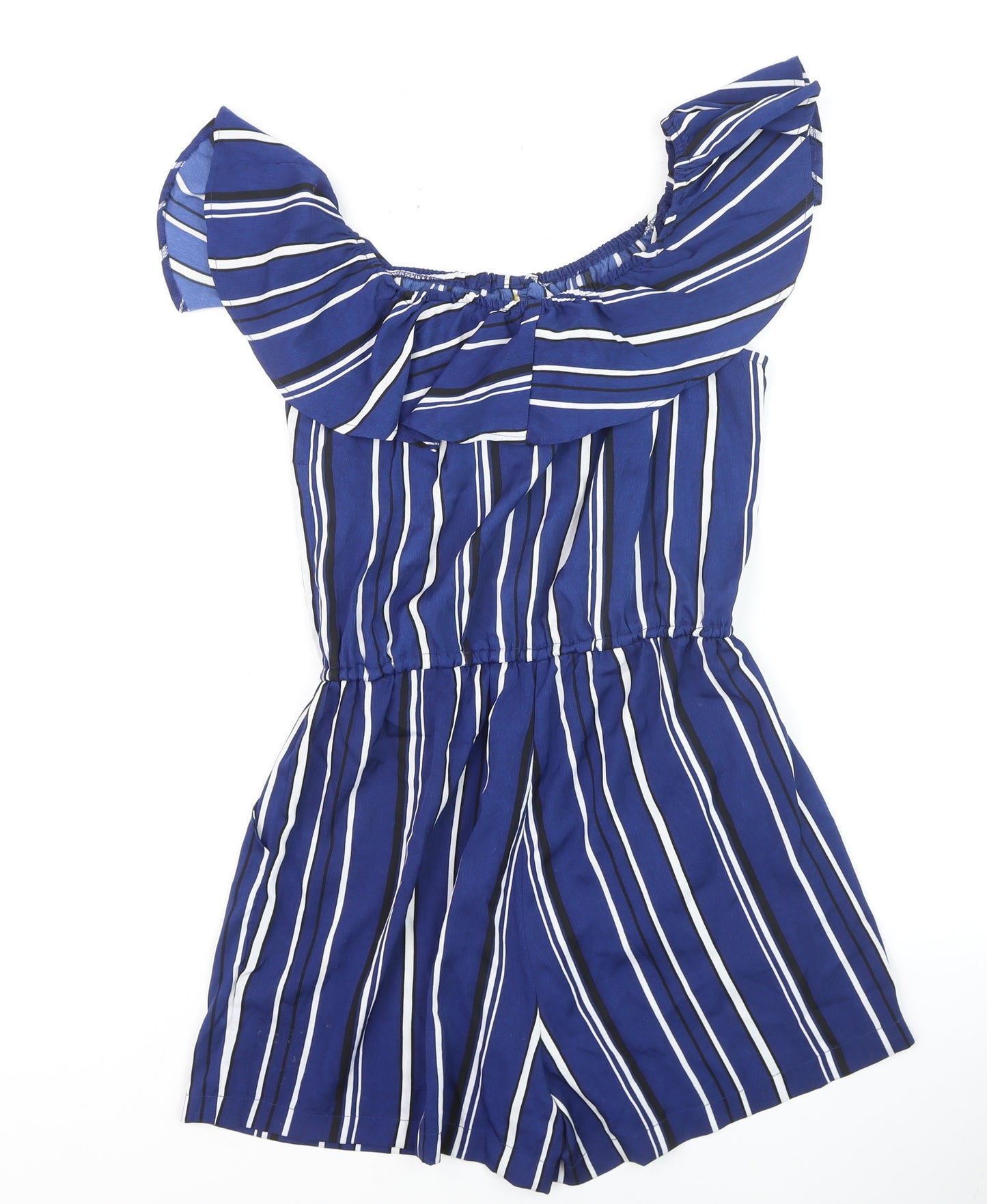Atmosphere Women Blue Striped Off Shoulder Playsuit Size 10