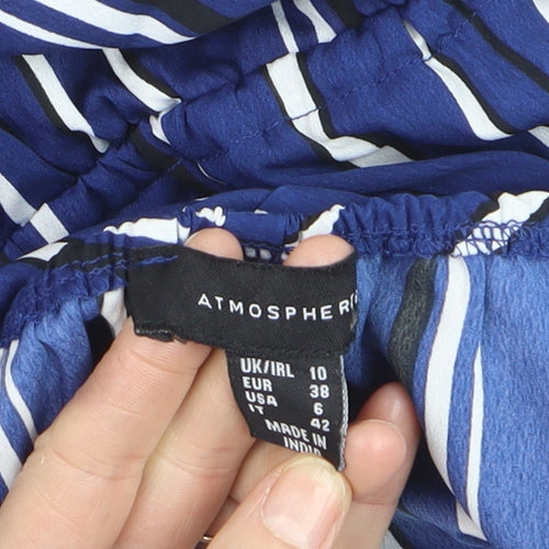 Atmosphere Women Blue Striped Off Shoulder Playsuit Size 10