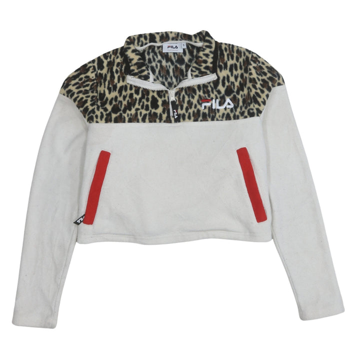 Fila Womens White Leopard 1/2 Zip Pullover Sweatshirt Size S