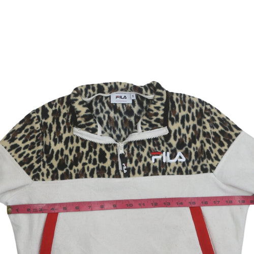 Fila Womens White Leopard 1/2 Zip Pullover Sweatshirt Size S