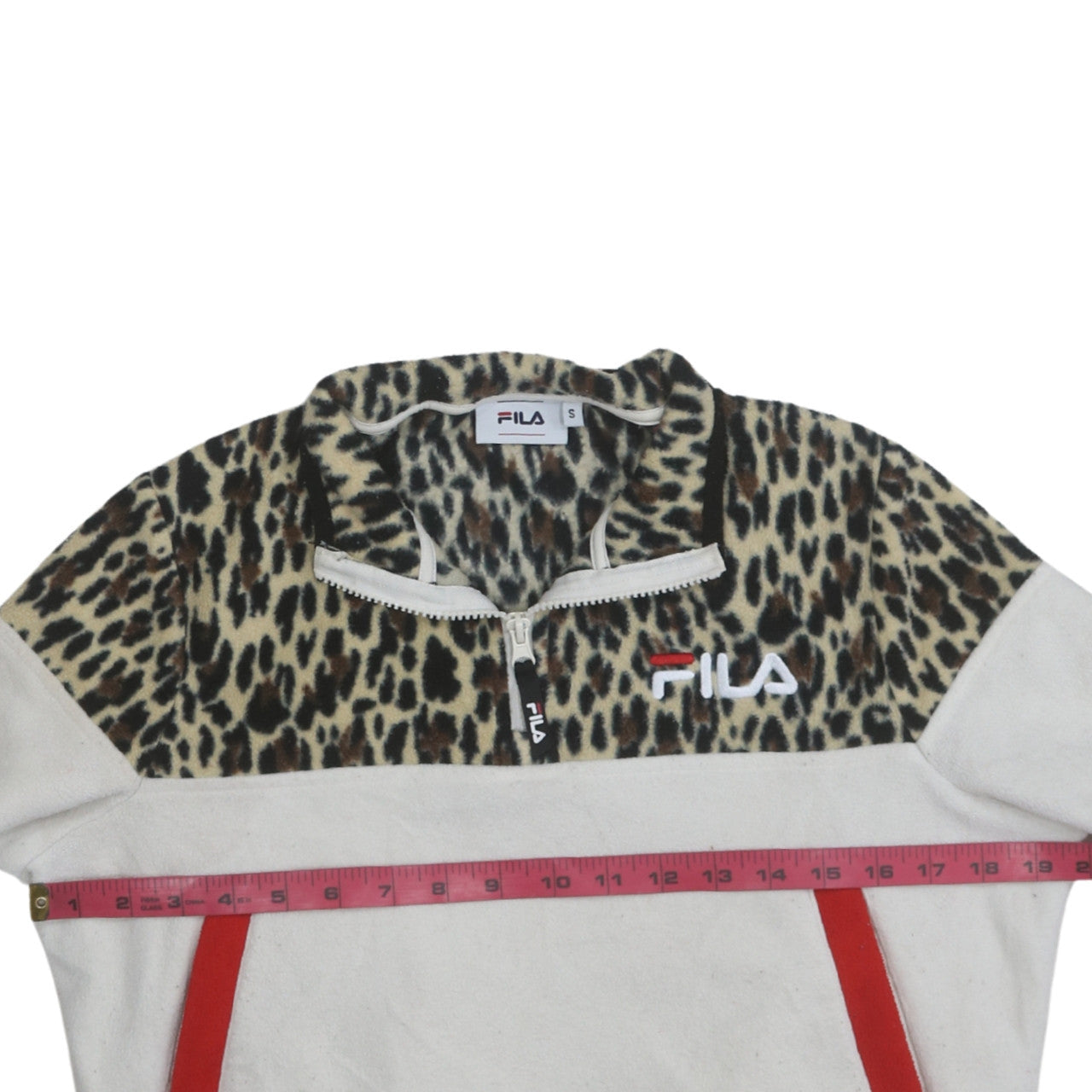 Fila Womens White Leopard 1/2 Zip Pullover Sweatshirt Size S