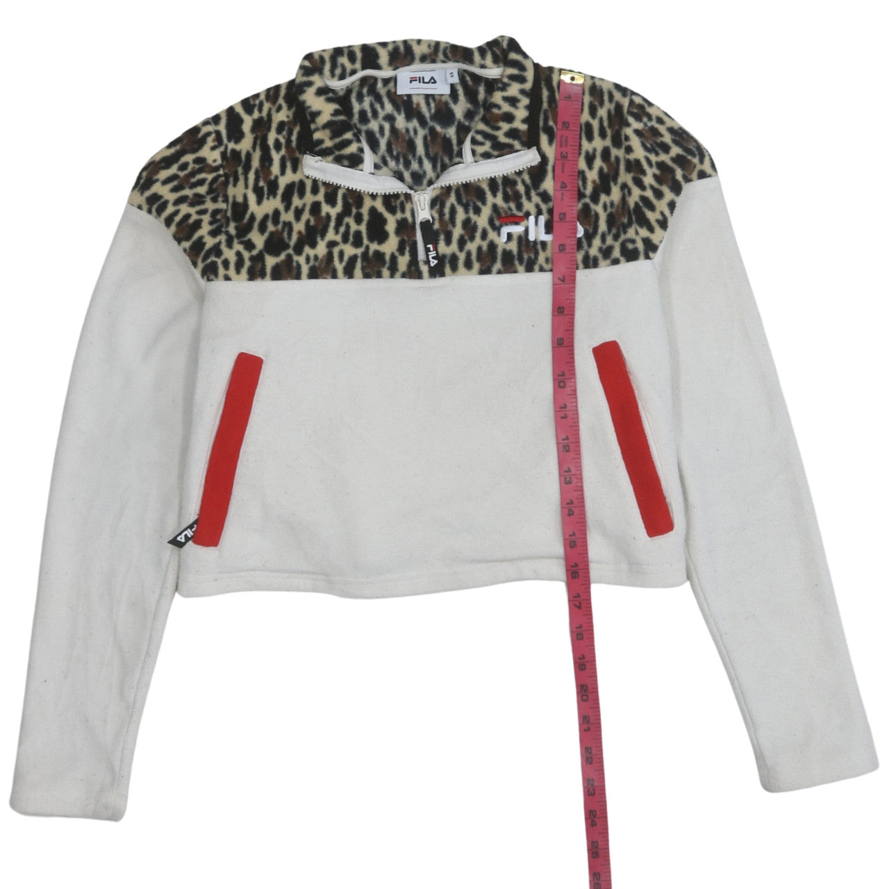 Fila Womens White Leopard 1/2 Zip Pullover Sweatshirt Size S