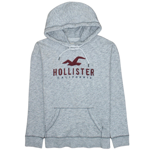 Hollister Women Grey Pullover Hoodie L Logo Graphic Soft Cotton Blend