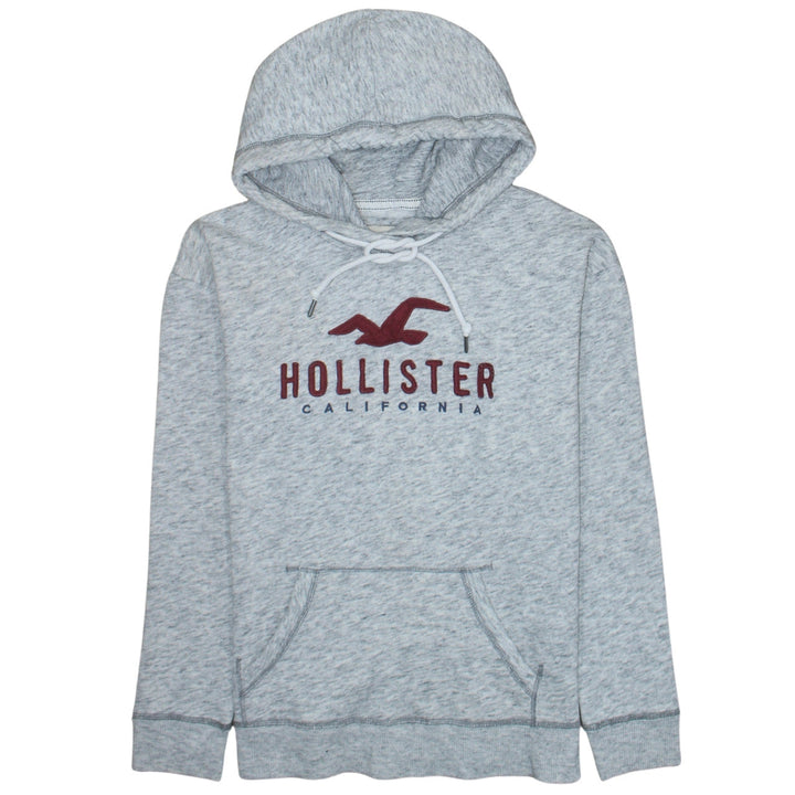 Hollister Women Grey Pullover Hoodie L Logo Graphic Soft Cotton Blend