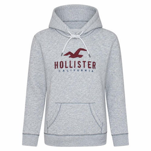 Hollister Women Grey Pullover Hoodie L Logo Graphic Soft Cotton Blend