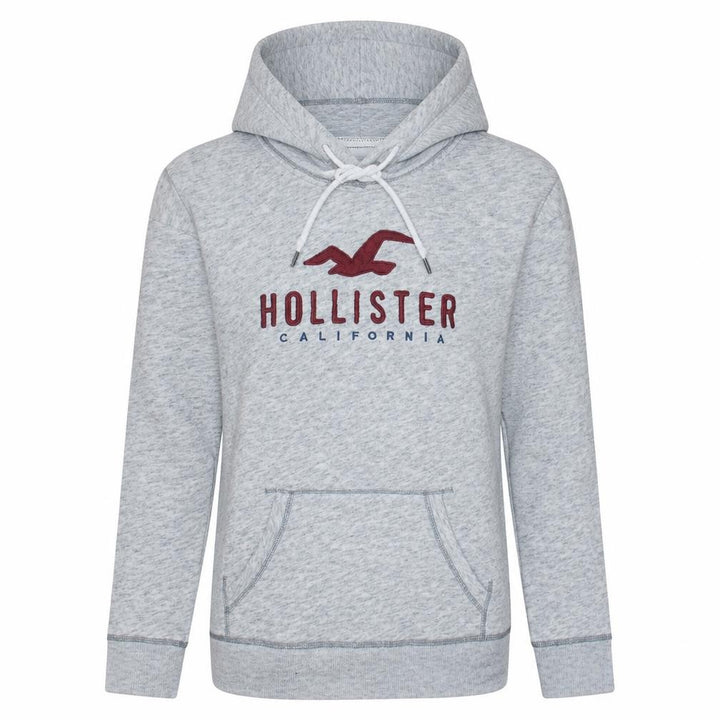 Hollister Women Grey Pullover Hoodie L Logo Graphic Soft Cotton Blend