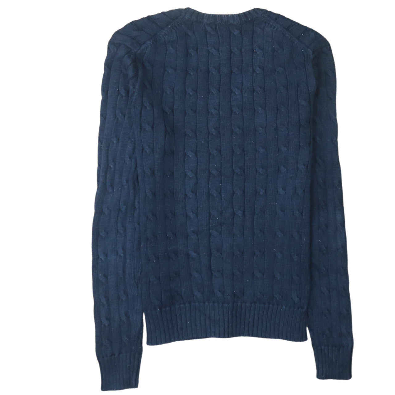 Polo Ralph Lauren Women's Blue V-Neck Cable Knit Jumper Size M