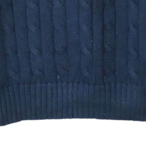 Polo Ralph Lauren Women's Blue V-Neck Cable Knit Jumper Size M