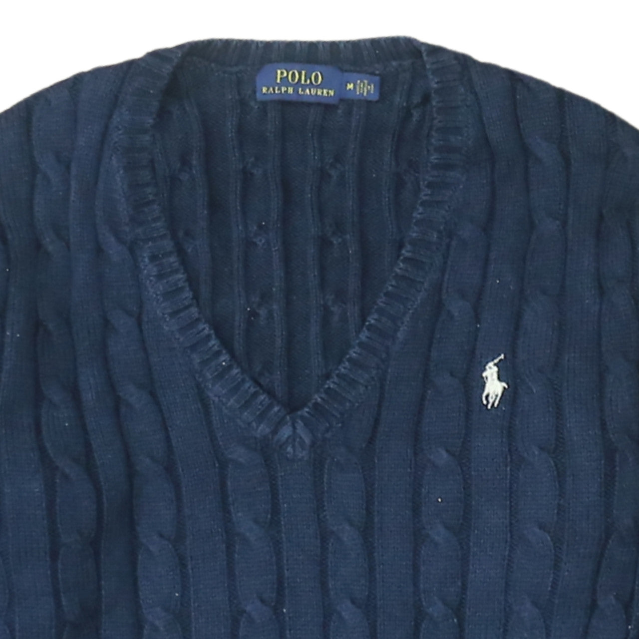 Polo Ralph Lauren Women's Blue V-Neck Cable Knit Jumper Size M