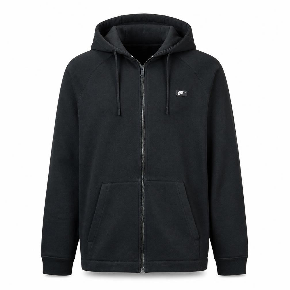 Front view of Nike Men's Black Full Zip Hoodie Jacket, size L, Regular Fleece