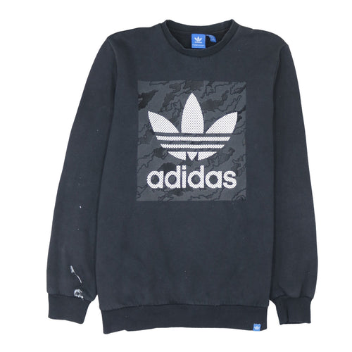 Adidas Men's Black Logo Crew Neck Fleece Sweatshirt Size L