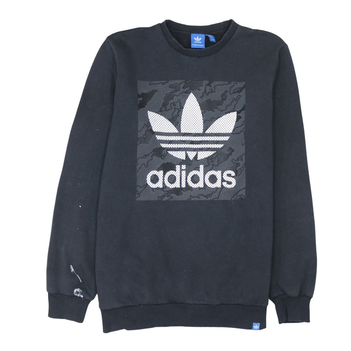 Adidas Men's Black Logo Crew Neck Fleece Sweatshirt Size L