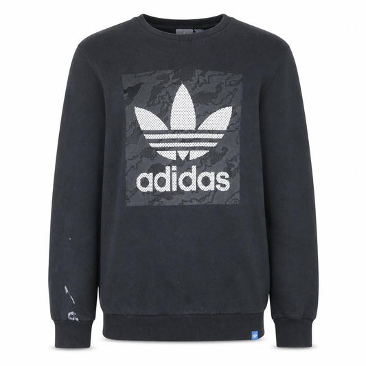 Front view of Adidas Men's Black Logo Crew Neck Fleece Sweatshirt, size L