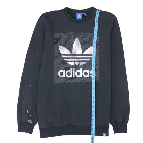 Adidas Men's Black Logo Crew Neck Fleece Sweatshirt Size L