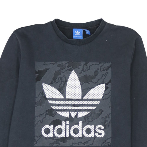 Adidas Men's Black Logo Crew Neck Fleece Sweatshirt Size L