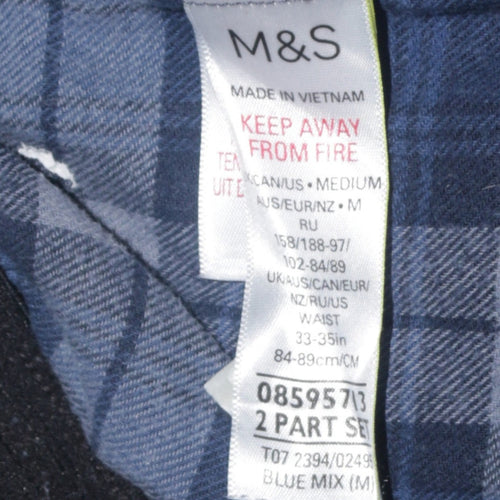Marks and Spencer Mens Blue Check Flannel Pyjama Pants Medium