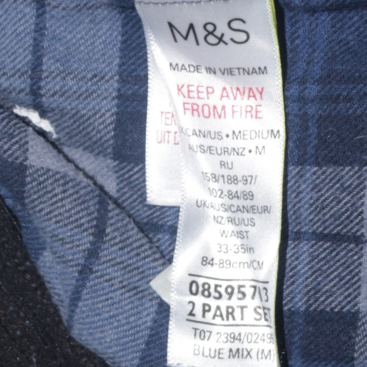 Marks and Spencer Mens Blue Check Flannel Pyjama Pants Medium