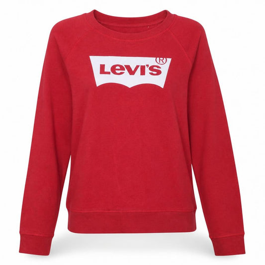 Front view of Levi's women’s red crew neck logo pullover sweatshirt m