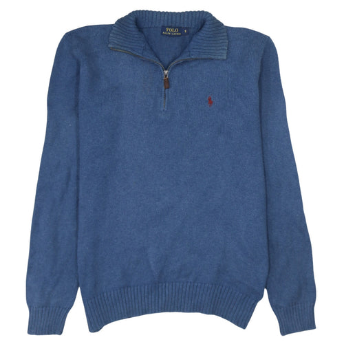 Ralph Lauren Men's Blue 1/2 Zip Cotton Knit Jumper Size S