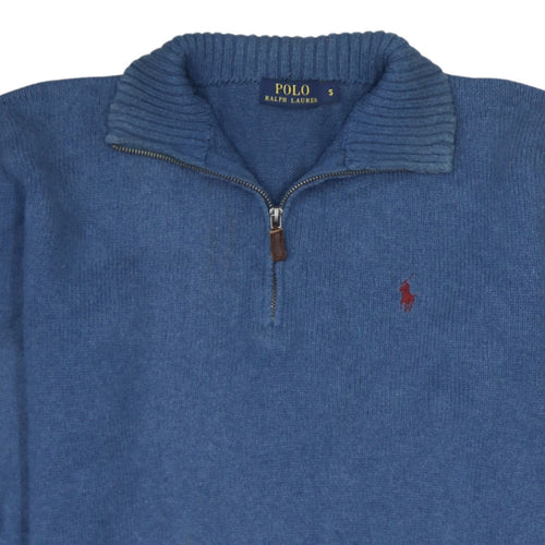 Ralph Lauren Men's Blue 1/2 Zip Cotton Knit Jumper Size S