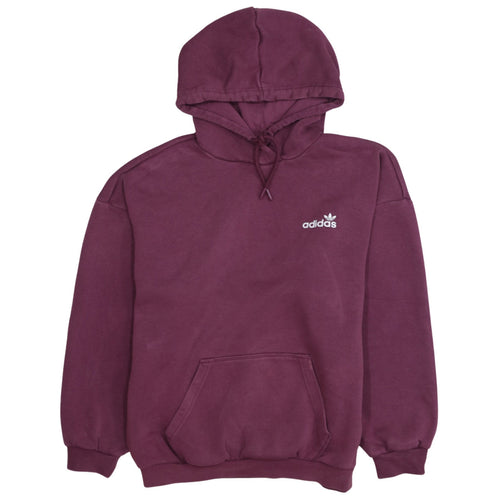 Adidas Womens Burgundy Pullover Hoodie Size 12 Logo Print Cotton Blend