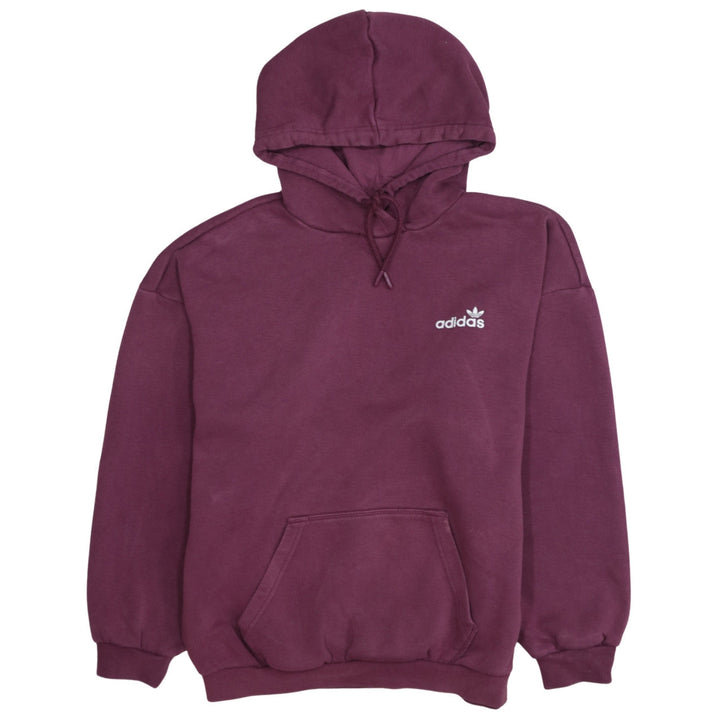 Adidas Womens Burgundy Pullover Hoodie Size 12 Logo Print Cotton Blend