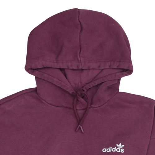 Adidas Womens Burgundy Pullover Hoodie Size 12 Logo Print Cotton Blend