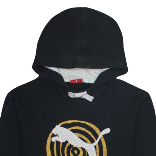 Puma Boys Black Pullover Hoodie 16 Years Logo Graphic Cotton Sweatshirt