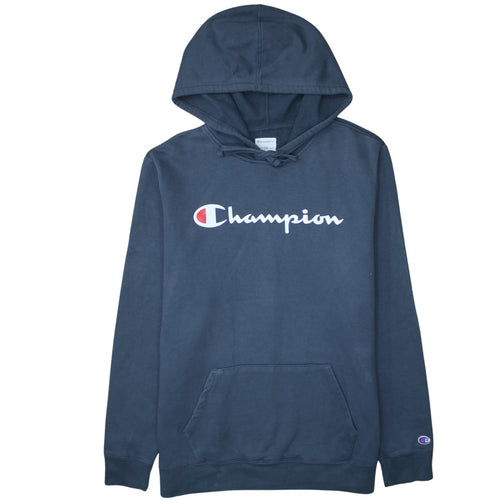 Champion Men Blue Pullover Hoodie L Graphic Logo Fleece Sweatshirt