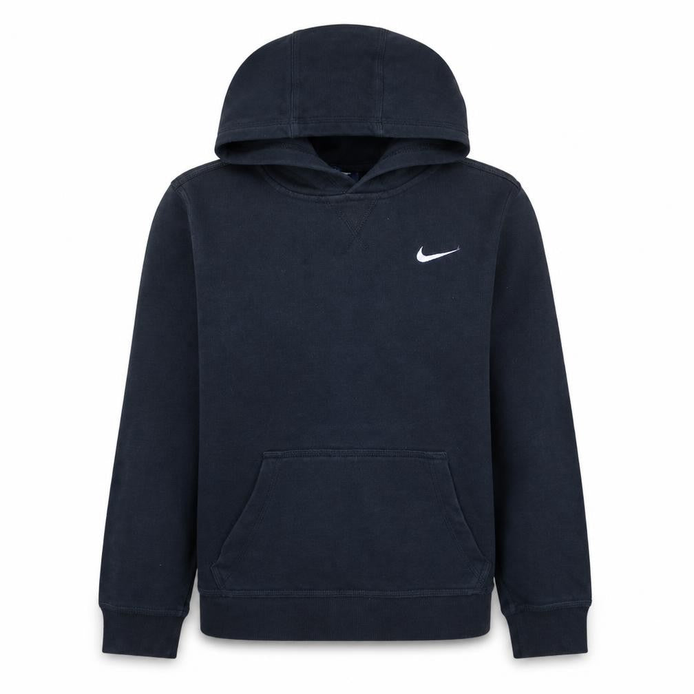 Front view of Nike boys’ black pullover hoodie 12-13 years fleece lined sweatshirt