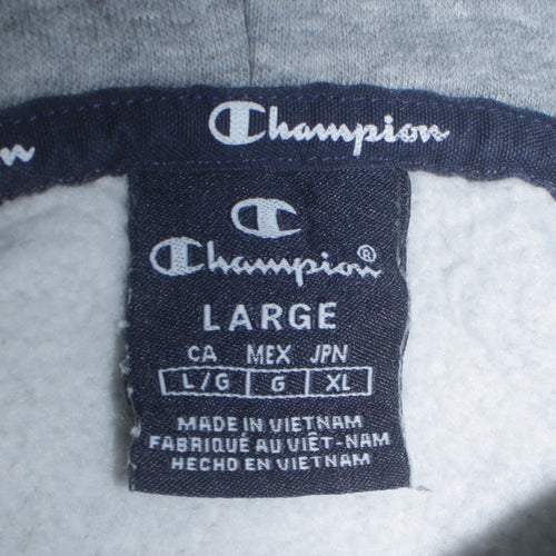 Champion Men’s Grey Pullover Hoodie Large Logo Fleece Sweatshirt