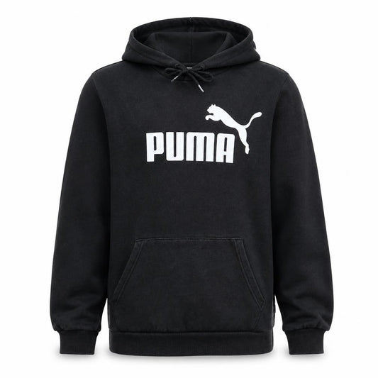 Front view of Puma Men's Black Small Pullover Hoodie with Logo Print