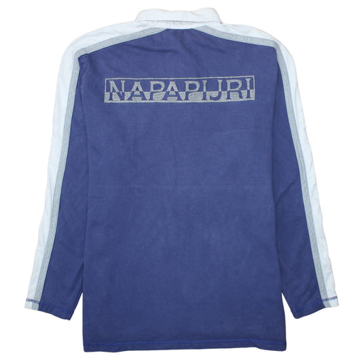 Napapijri Men's Blue 3XL Long Sleeve Cotton Polo Shirt