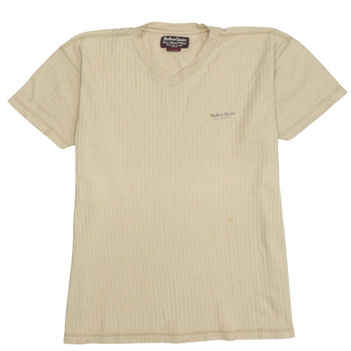 Marlboro Classics Men's Beige V-Neck Cotton Jersey T-Shirt Size L